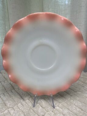 Vintage Hazel Atlas Pink Crinoline Ripple Milk Glass Saucer Plate 5.5" MCM